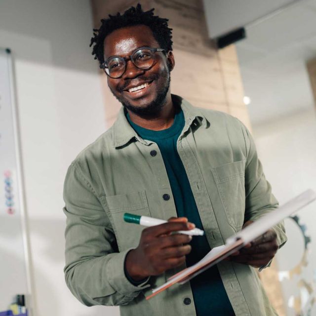 Student learning how to set up a business